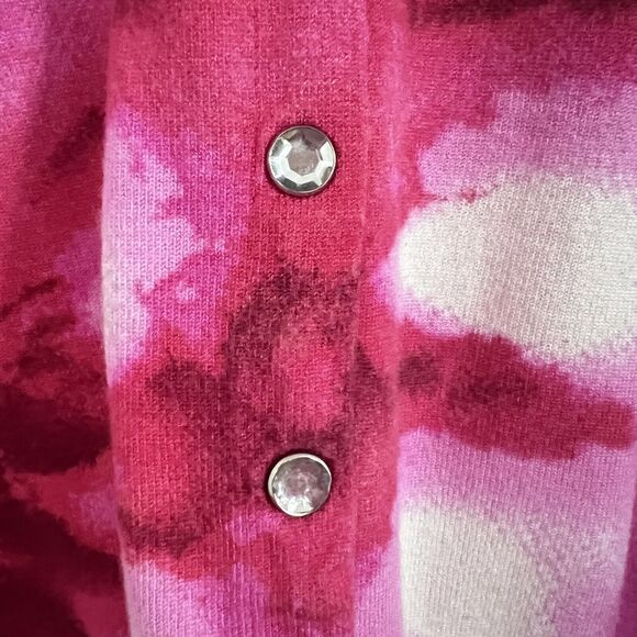 Boston Proper Pink Floral Cardigan Size M Jeweled Snap Button Tie Dye Preppy - Picture 3 of 7